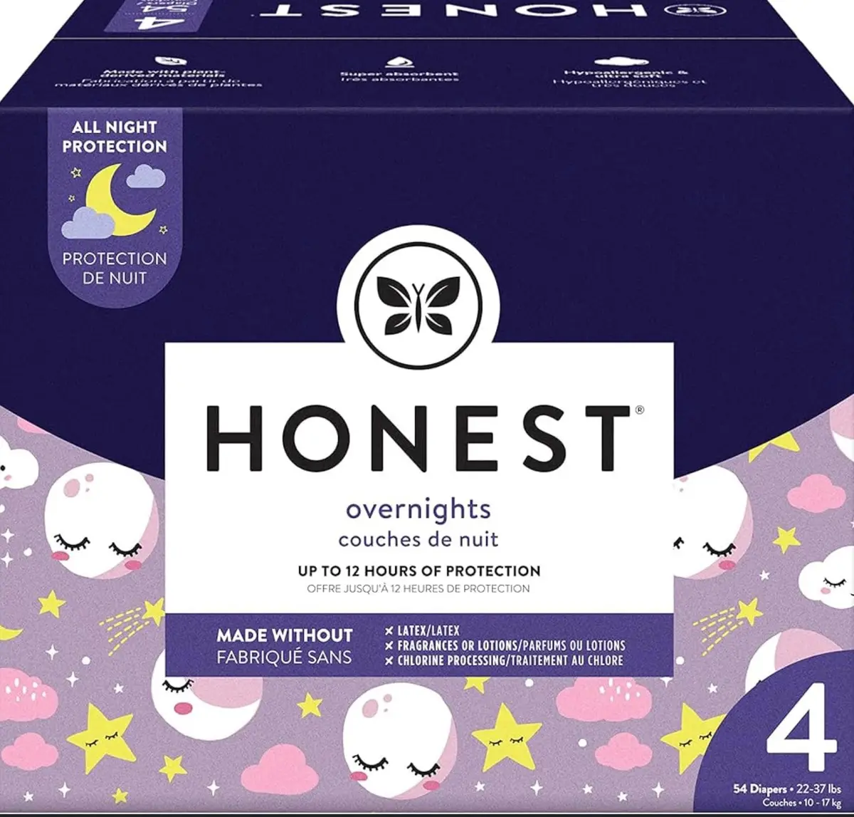 The Honest Company Clean Conscious Overnight Diapers | Plant-Based, Sustainable | Starry Night | Club Box, Size 4 (22-37 Lbs), 54 Count 1