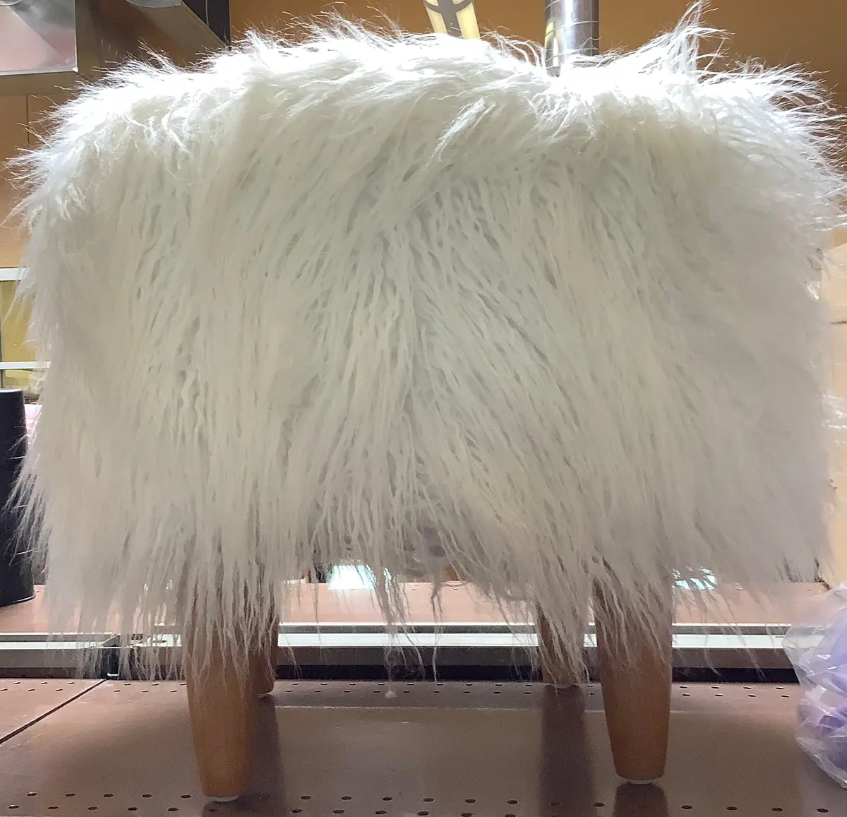 Holley Mongolian Fur/Wood Ottoman Cream 1