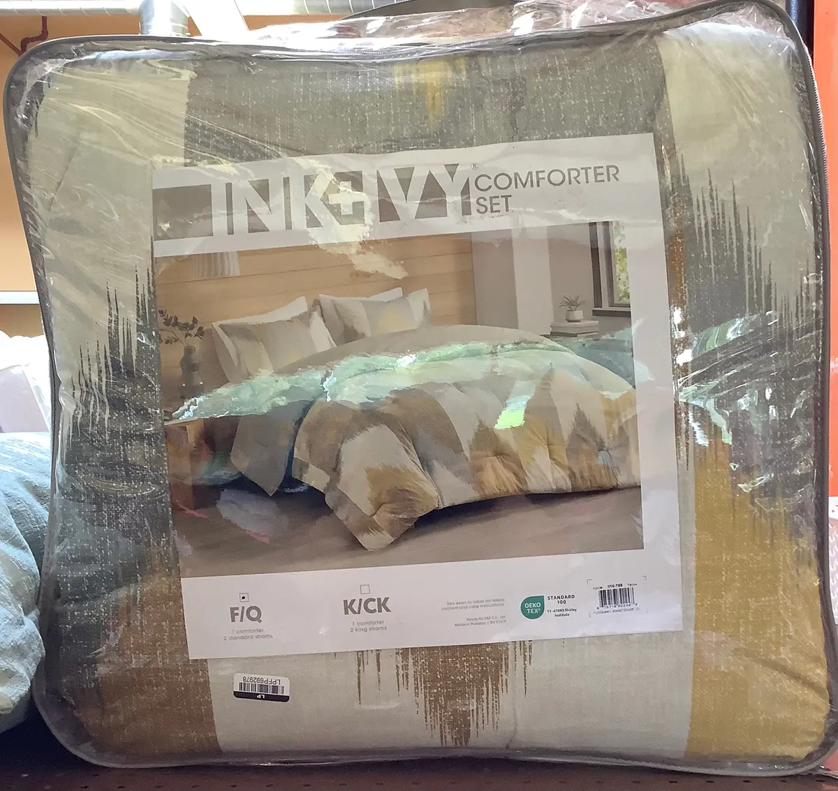 Ink+Ivy 3Pcfull/Queen Alpine Cotton Comforter Mini Set Yellow: Ikat Chevron Design, Hypoallergenic, 1