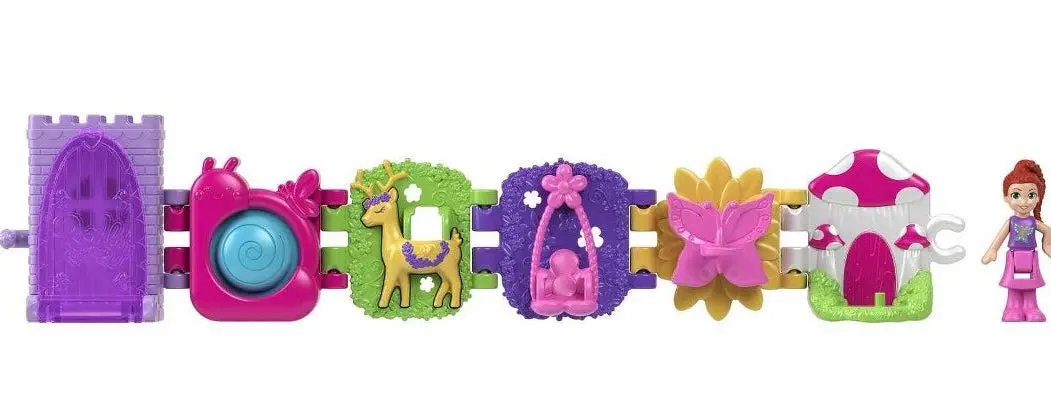 Polly Pocket Bracelet Treasures Mushroom Wearables With Snap-Together Sections And Micro Doll 1