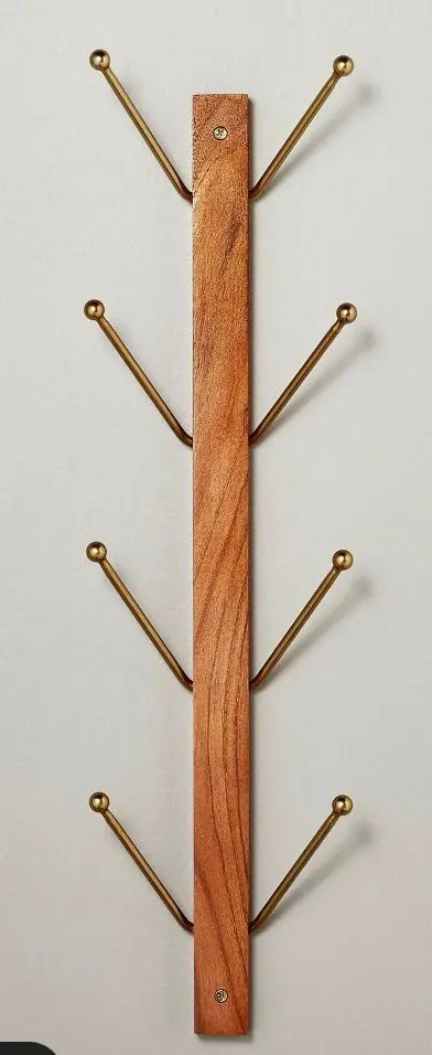 24" Wood & Metal Vertical Wall Rack Brown/Brass 1
