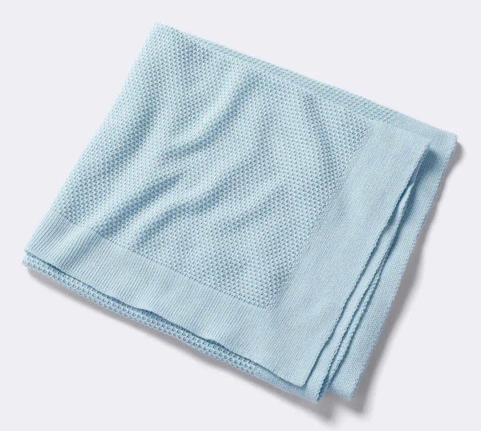 Seed Stitch Sweater Knit Baby Blanket - Light Blue 1