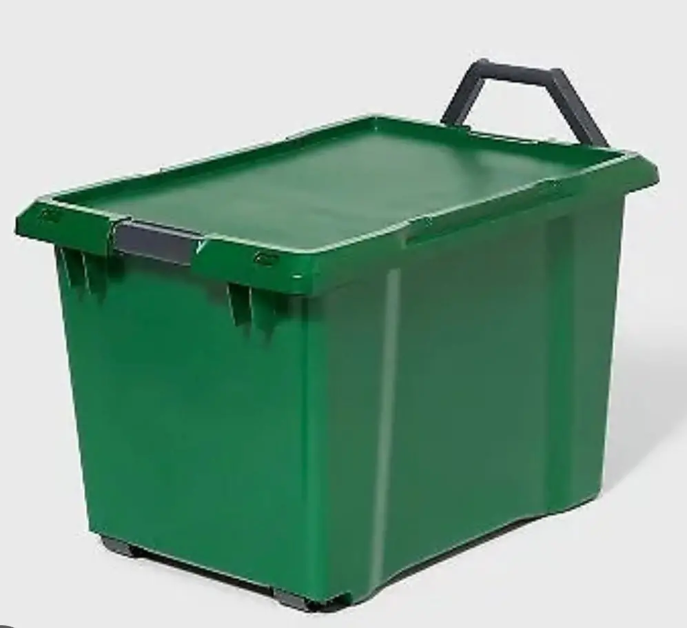 32 Gallon Rolling Storage Tote With Lid - Green 1