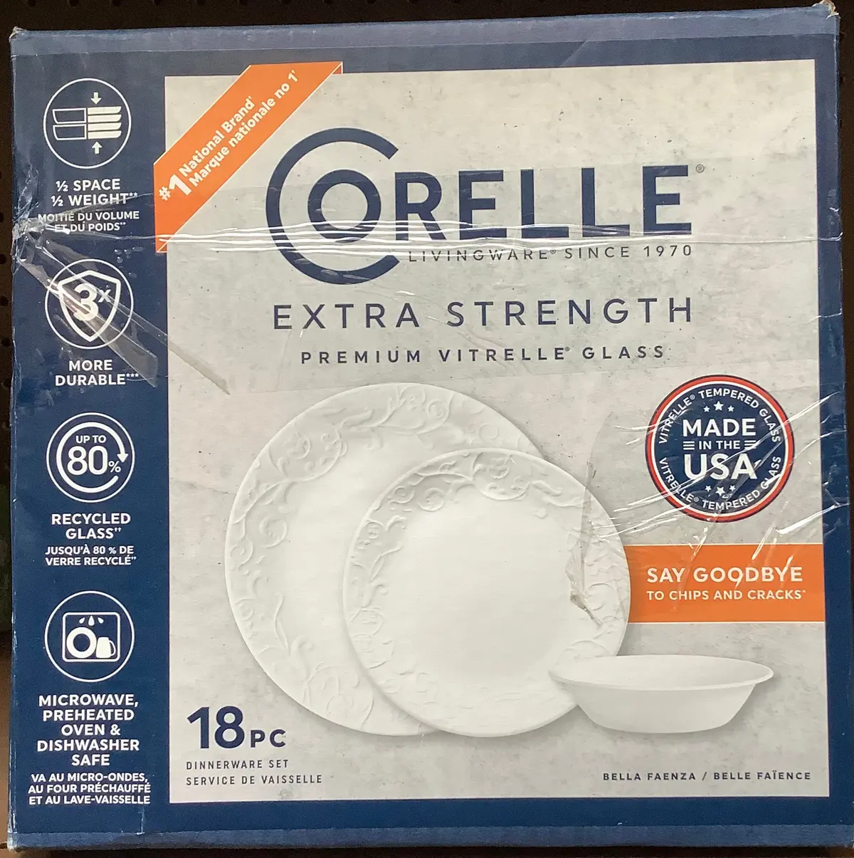Damaged Box!! Corelle 18Pc Vitrelle Embossed Bella Faenza Dinnerware
Set White 1