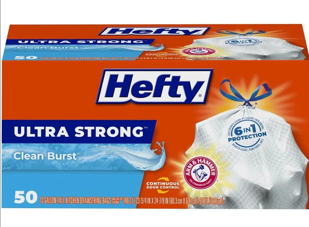 Hefty Ultra Strong Tall Kitchen Drawstring Trash Bags - Clean
Burst Scent - 13 Gallon - 50Ct 1