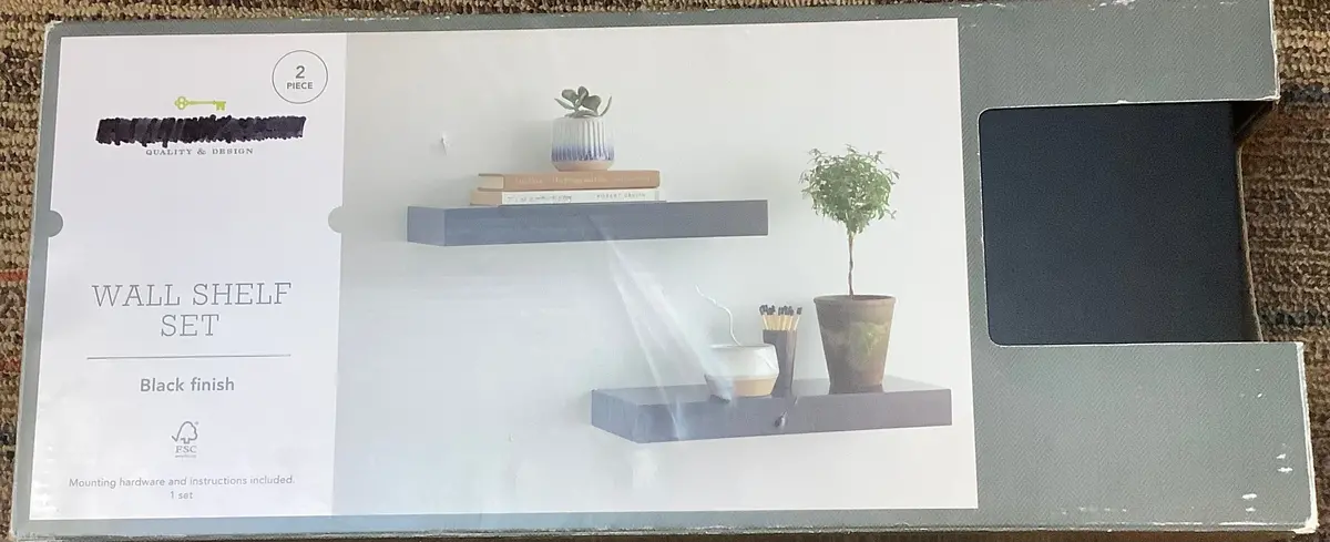 Set Of 2 16" Wood Ledge Wall Shelf Black 1