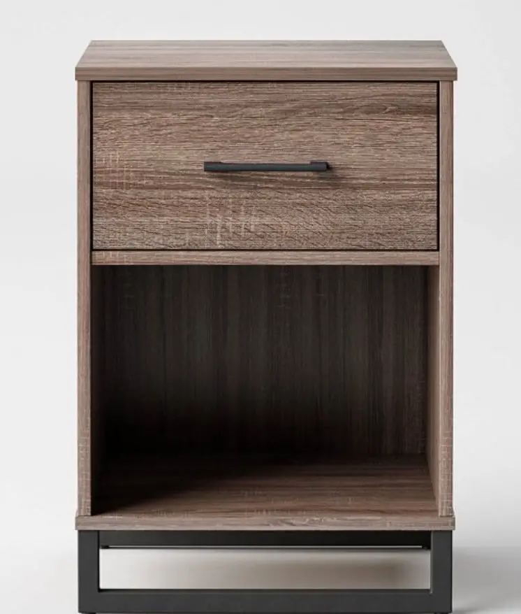 Mixed Material Nightstand Gray 1