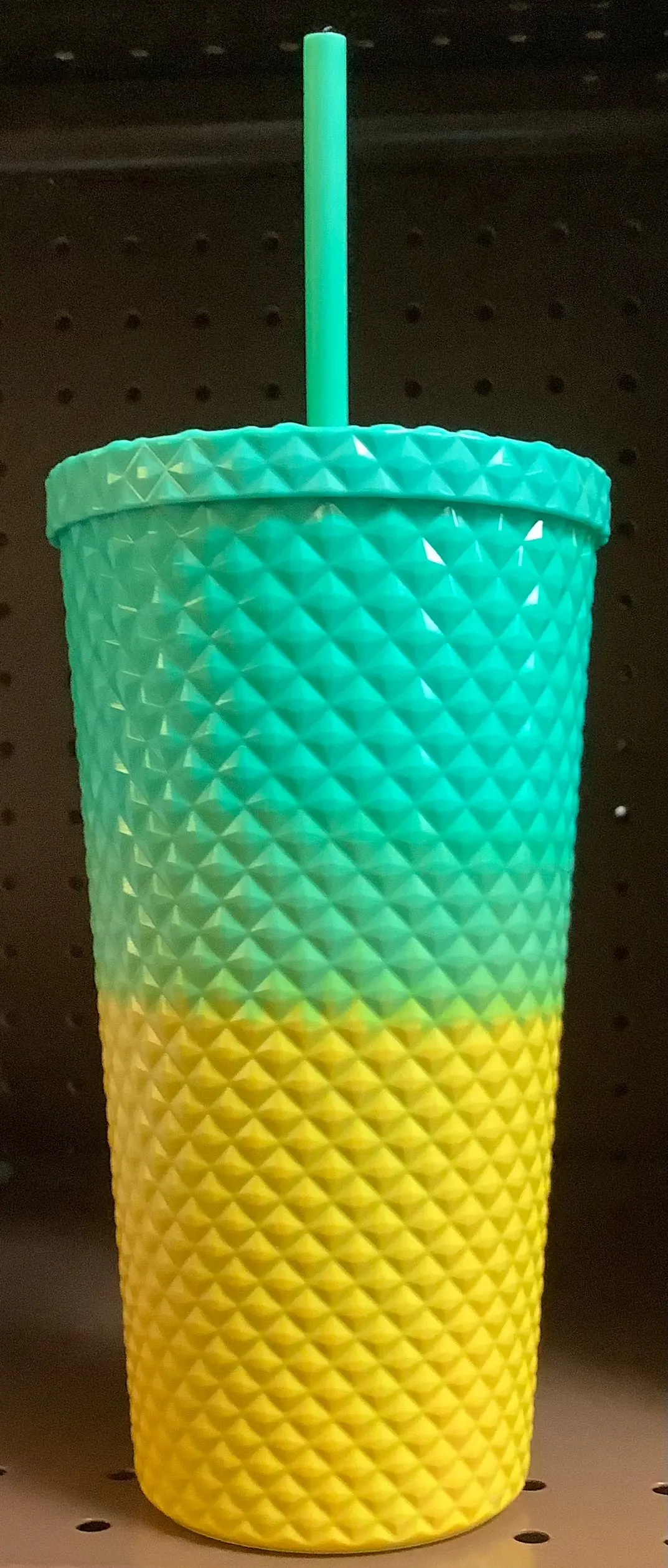 23Oz Double Wall Texture Diamond Tumbler With Straw Green/Yellow 1