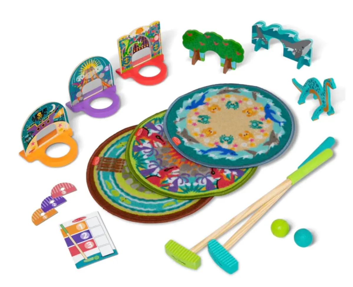 Melissa & Doug Fun At The Fair! Mini Golf Play Set - 3 Multi-Themed Holes And Wooden Obstacles 1