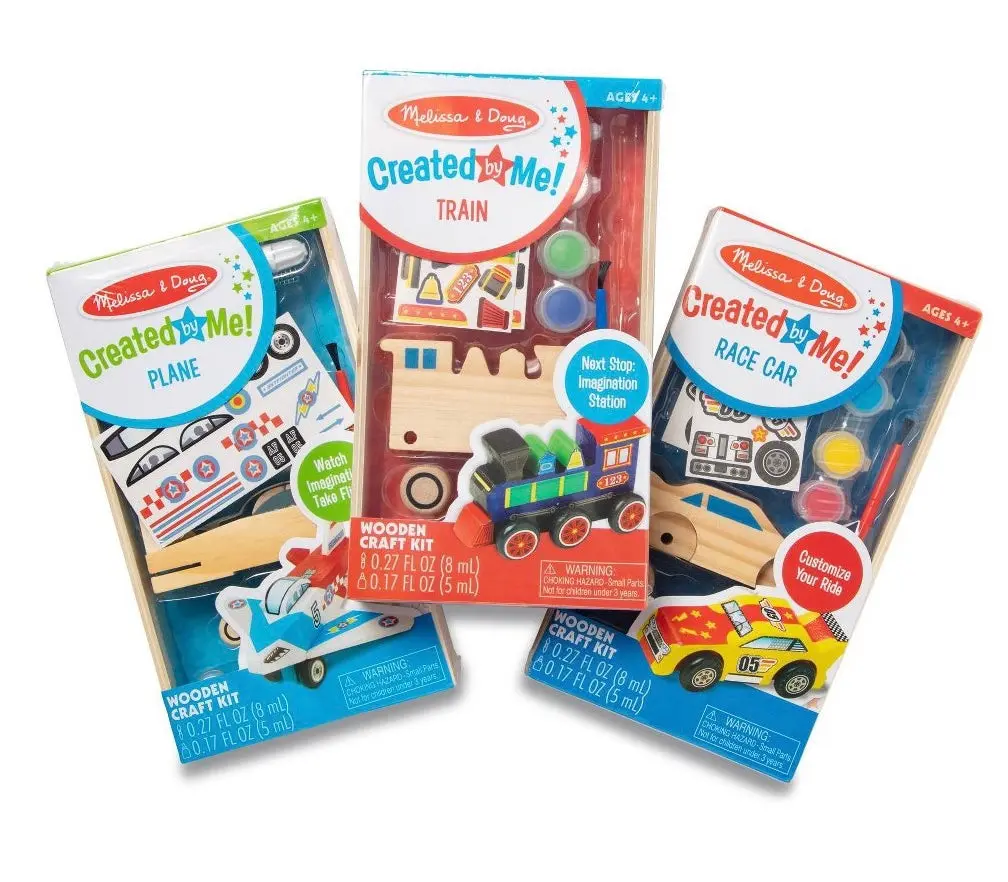 Melissa & Doug Decorate-Your-Own Wooden Craft Kits Set - Plane, Train, And Race Car 1