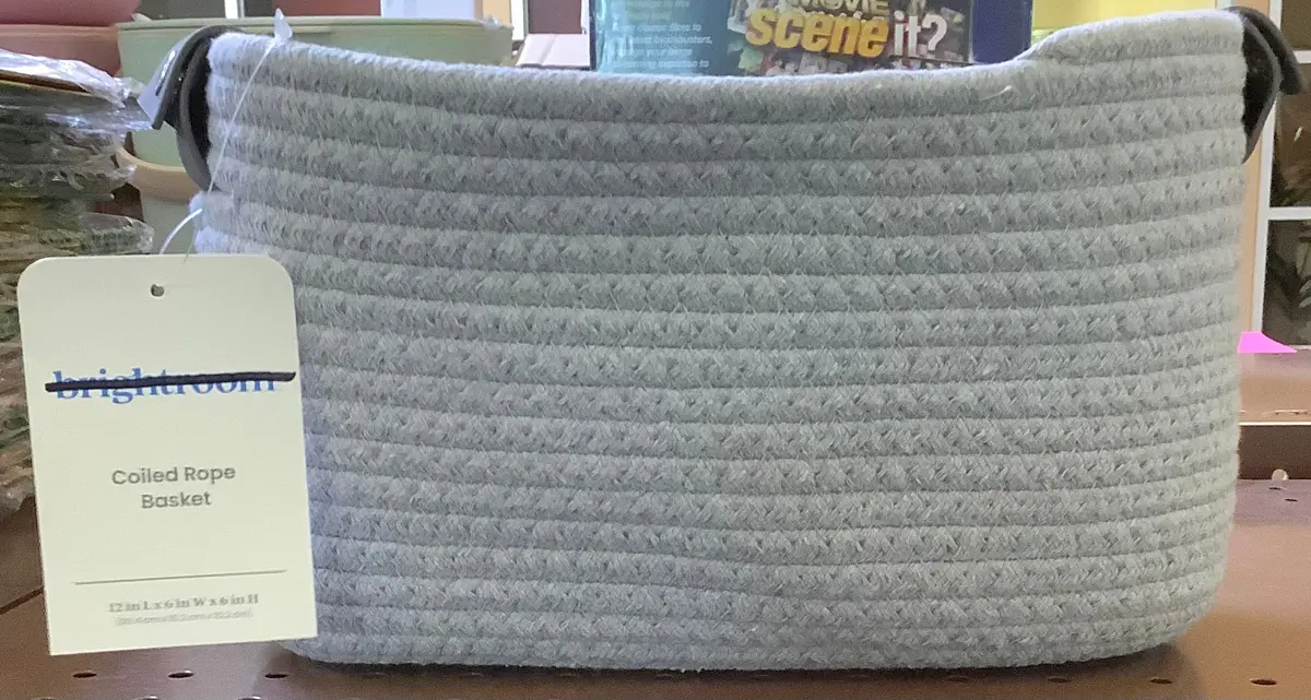 Small Oval Decorative Coiled Rope Basket Gray 1