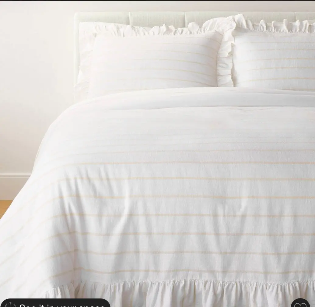 King Yarn Dye Stripe With Ruffle Comforter & Sham Set White/Khaki - 1