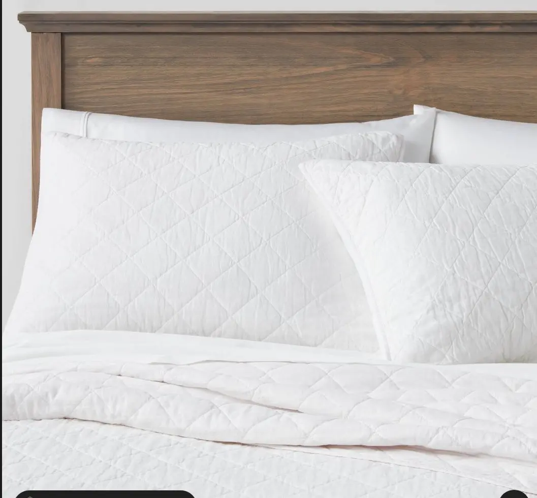 Twin/Twin Extra Long Diamond Stitch Cotton Linen Quilt
White 1