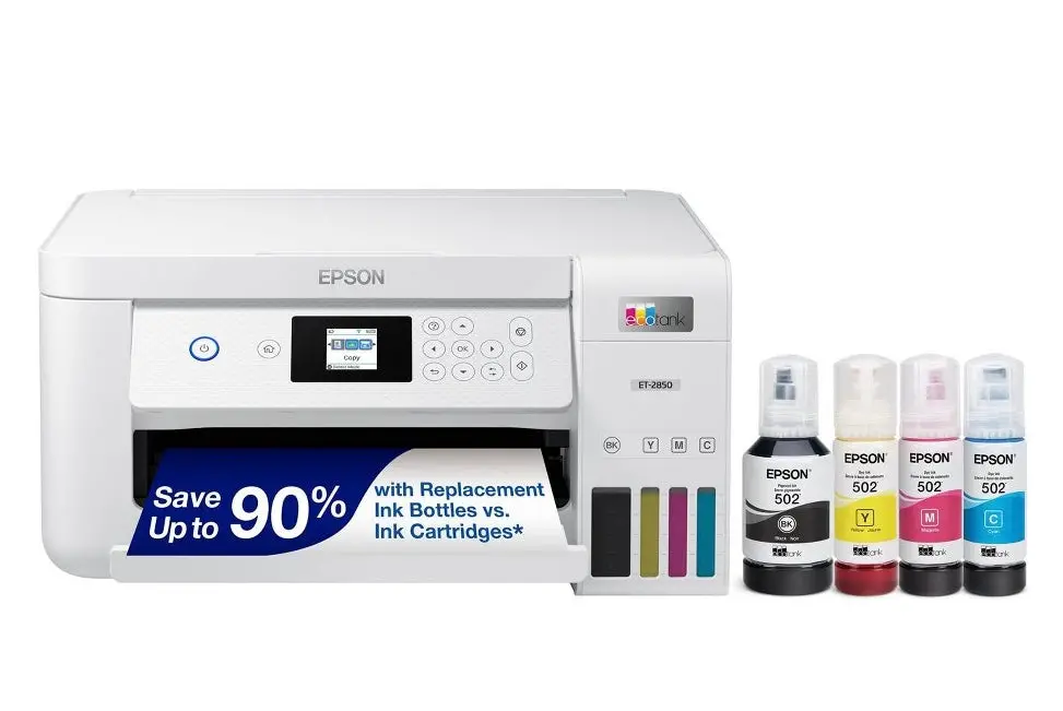 Epson Ecotank Et-2850 Wireless Color All-In-One Cartridge-Free Supertank Printer, Copier, Scanner - White 1