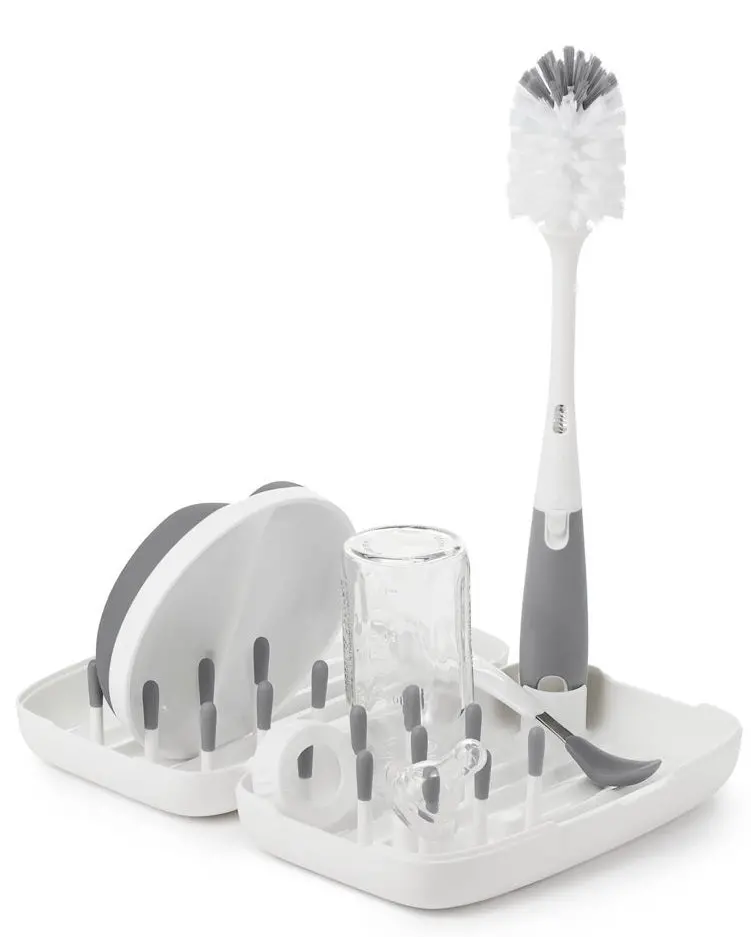 Tot On-The-Go Drying Rack With Bottle Brush - Gray 1