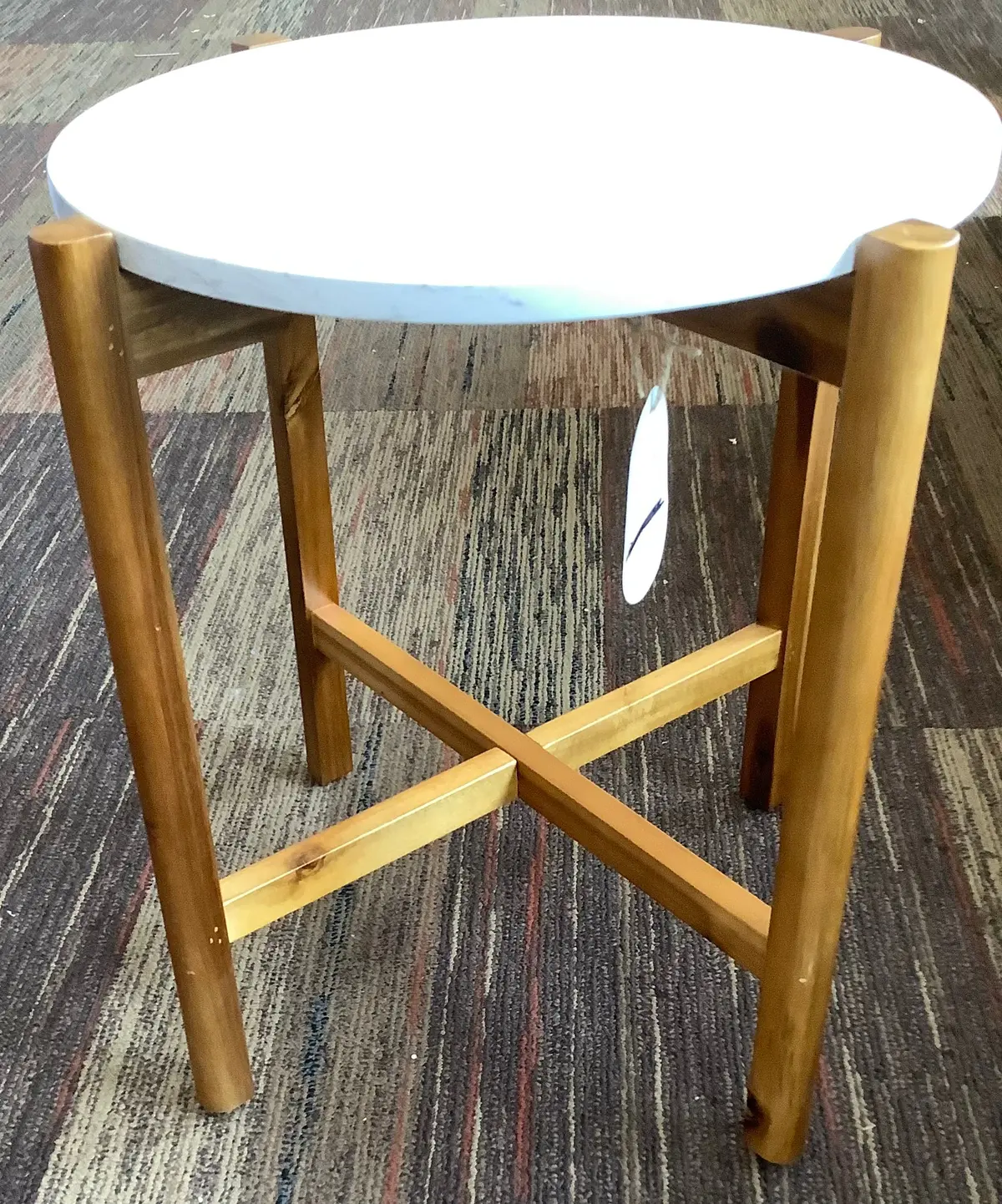 Wood And Marble Accent Table Natural 1