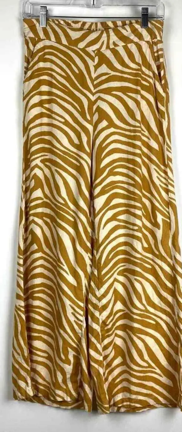 Rachel Zoe Wide Leg Linen Trouser Pants Tan Zebra Womens Size Small 1