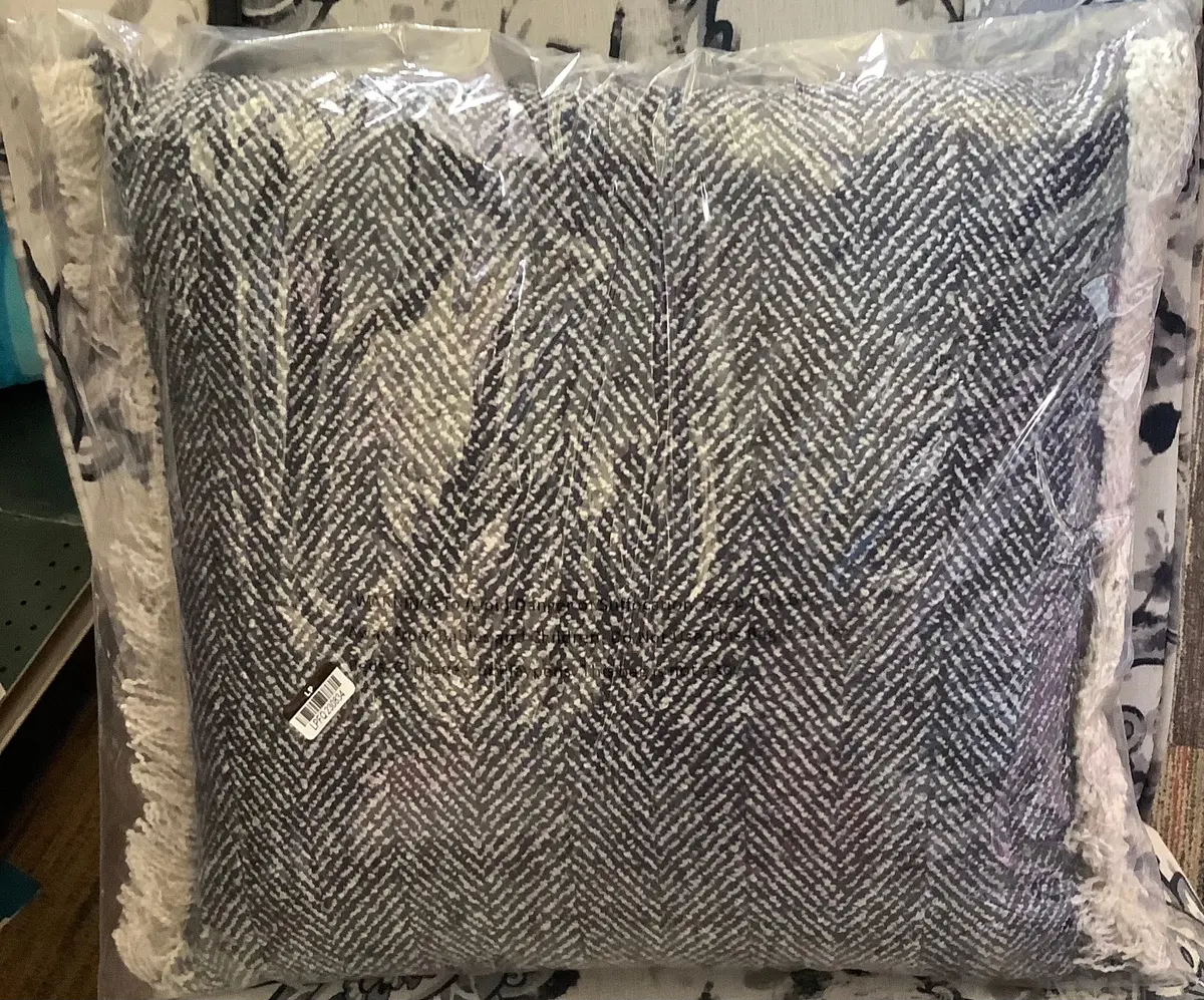 Herringbone With Frayed Edges Square Throw Pillow Navy/ Cream - 1