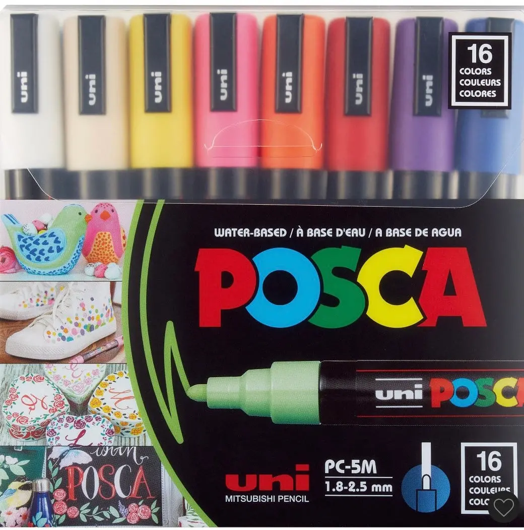 Uni Posca 16Pk Pc-5M Water Based Paint Markers Medium Point 1.8-2.5Mm In Assorted Colors 1