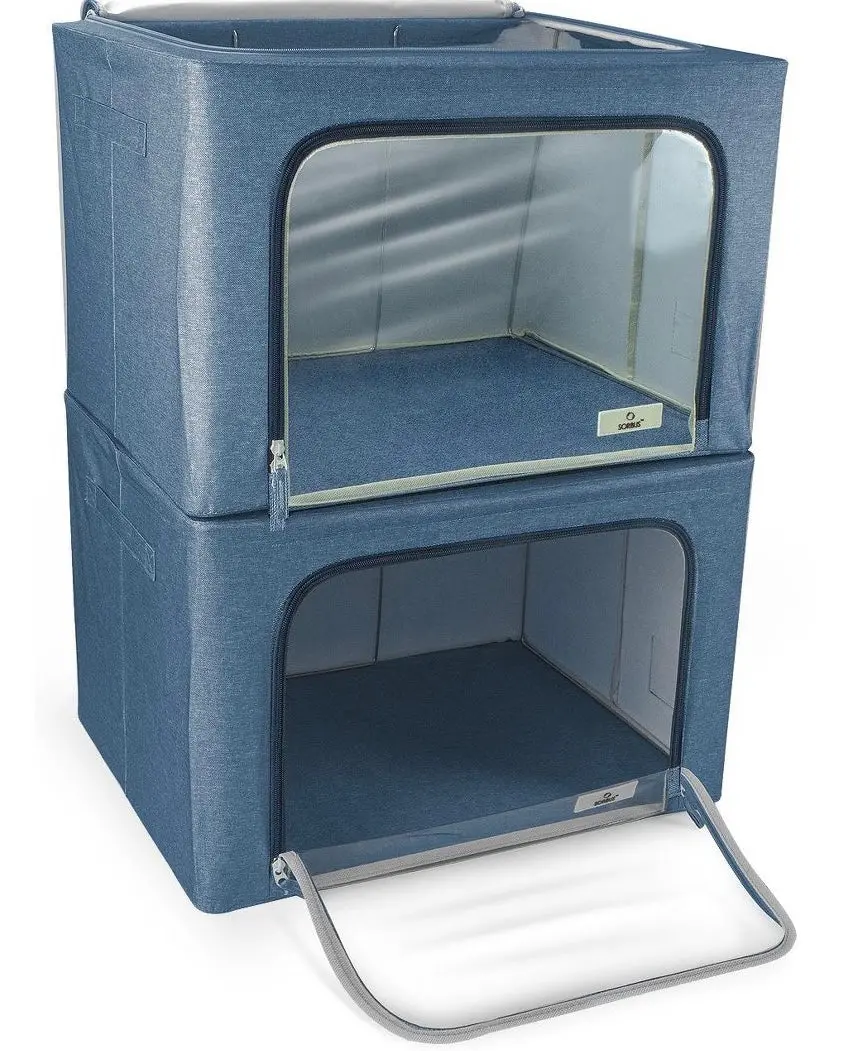 Sorbus Stackable & Foldable Clothes Organizer Storage Bins With Metal Frame (Blue) 1