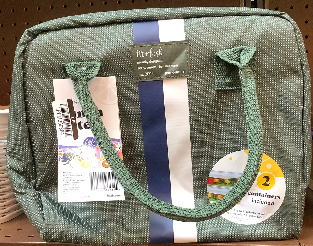 Fit & Fresh Bloomington Lunch Bag - Sage With Blue Stripe - 2 Containers Included 1