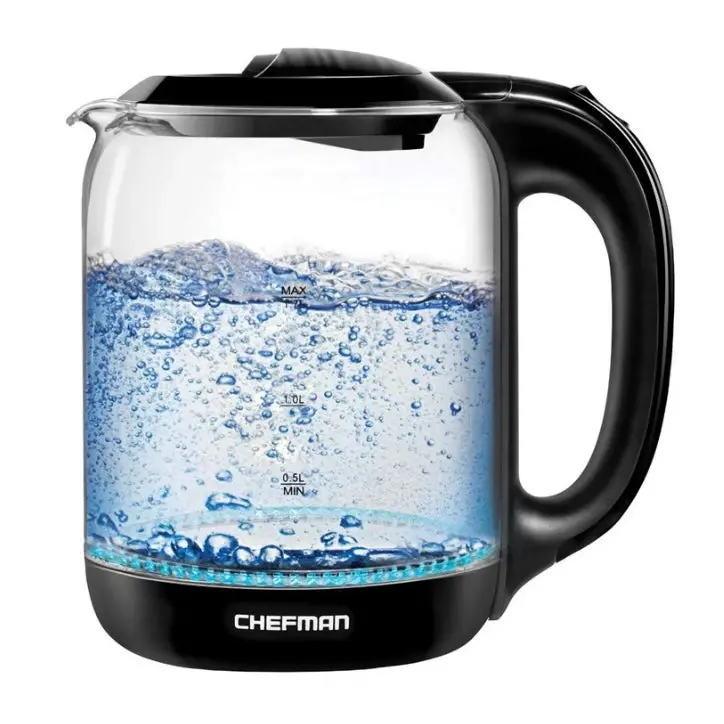 Chefman 1.7 Liter Electric Glass Tea Kettle With One Touch Easy Operation - Black, 1