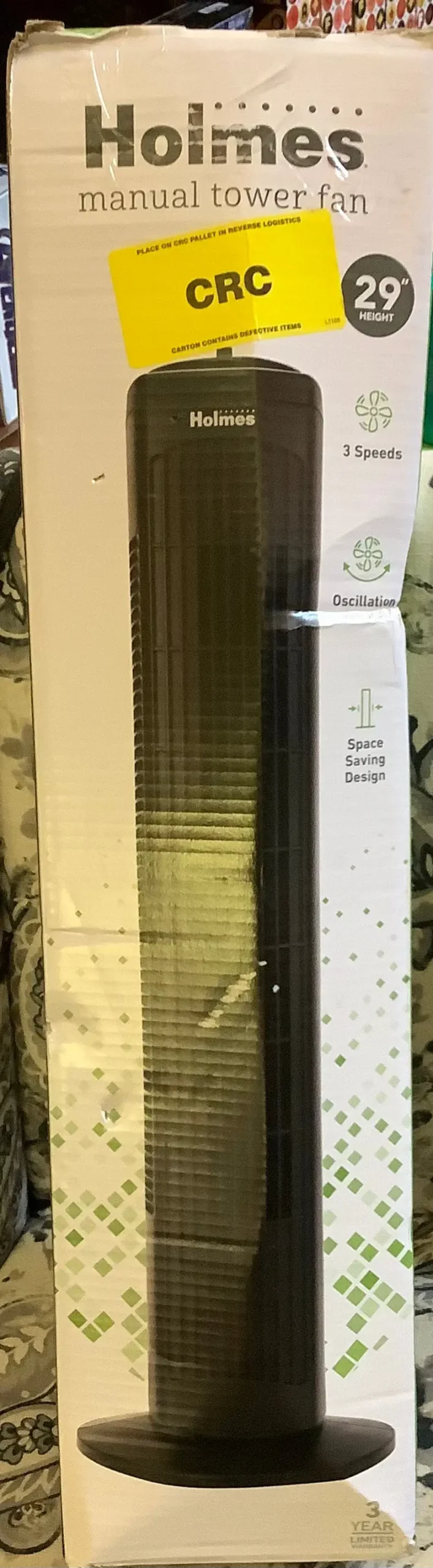 Damaged Box!! Holmes 29" Oscillating Manual Tower Fan 1