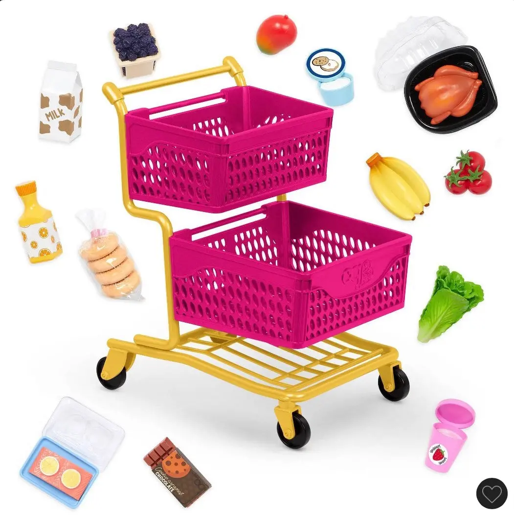 Our Generation Grocery Day Shopping Cart Pink & Yellow
Accessory Set For 18" Dolls 1