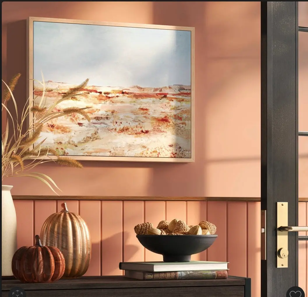 16" X 20" Warm Colors Landscape Framed Canvas Natural 1