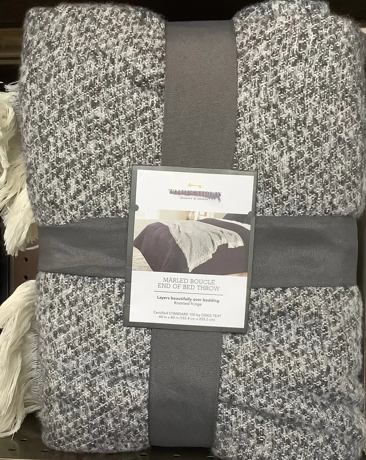 Marled Boucle End Of Bed Throw 60" X 80" W/Fringe Gray - 1