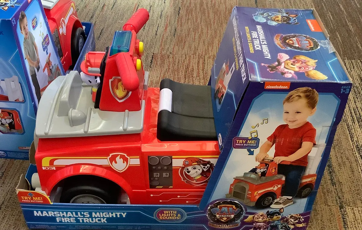 Nick Jr. Paw Patrol Marshall Fire Truck Kids' Ride-On With Lights, Sounds, Storage And Walking Bar 1