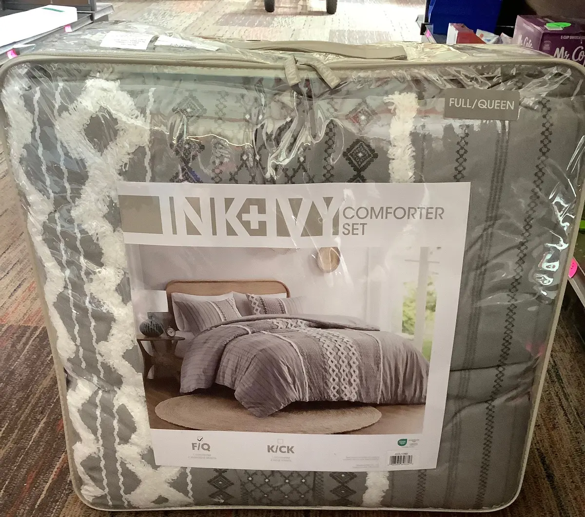 Ink+Ivy 3Pc Full/Queen Imani Cotton Printed Comforter Set With Chenille Gray: Mid-Century, Tufted, Hypoallergenic 1