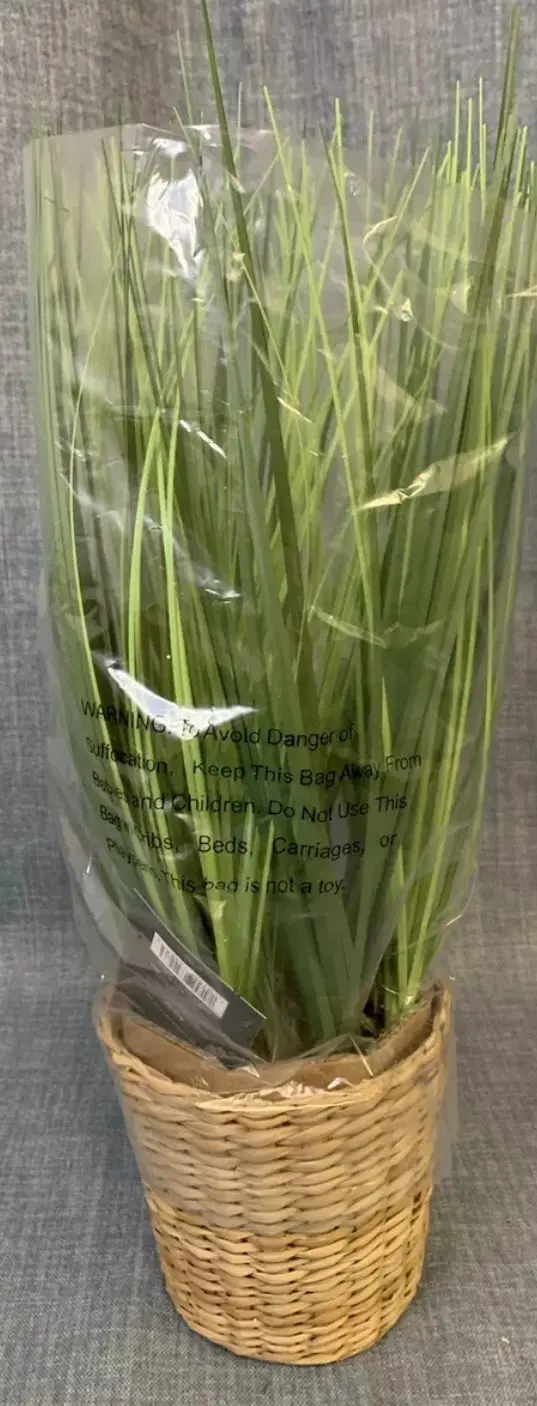 Faux Grass 17" In Woven Pot - Lot Of 2 1