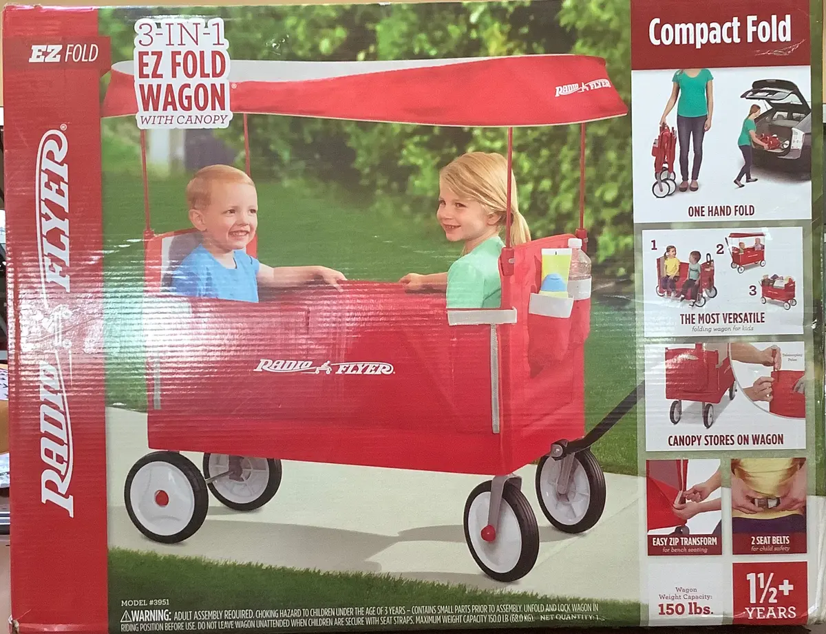Radio Flyer 3 In 1 Ez Fold Wagon With Canopy - Red 1