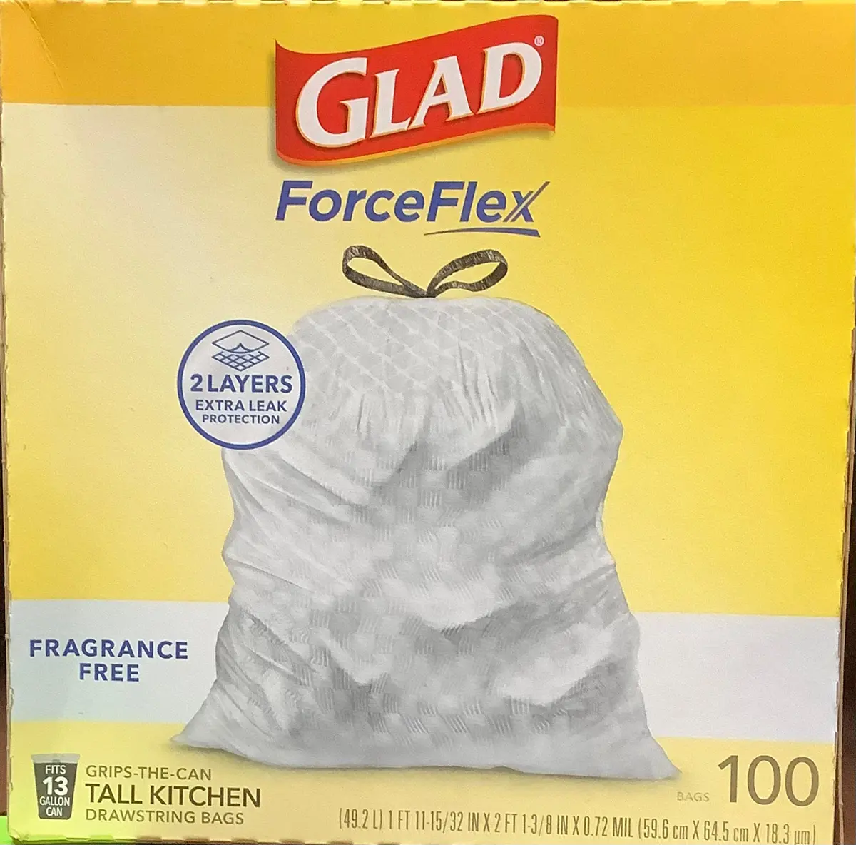 Glad Forceflex Drawstring Fragrance Free Trash Bags - 13
Gallon - 100Ct 1