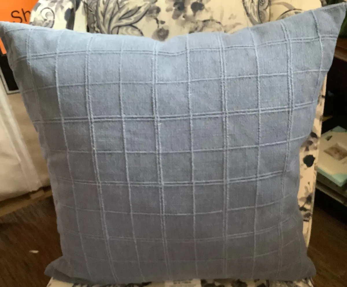Oversized Woven Washed Windowpane Square Throw Pillow 2