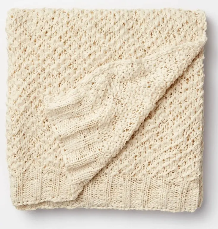 Honeycomb Textured Knit Throw Blanket Cream 1