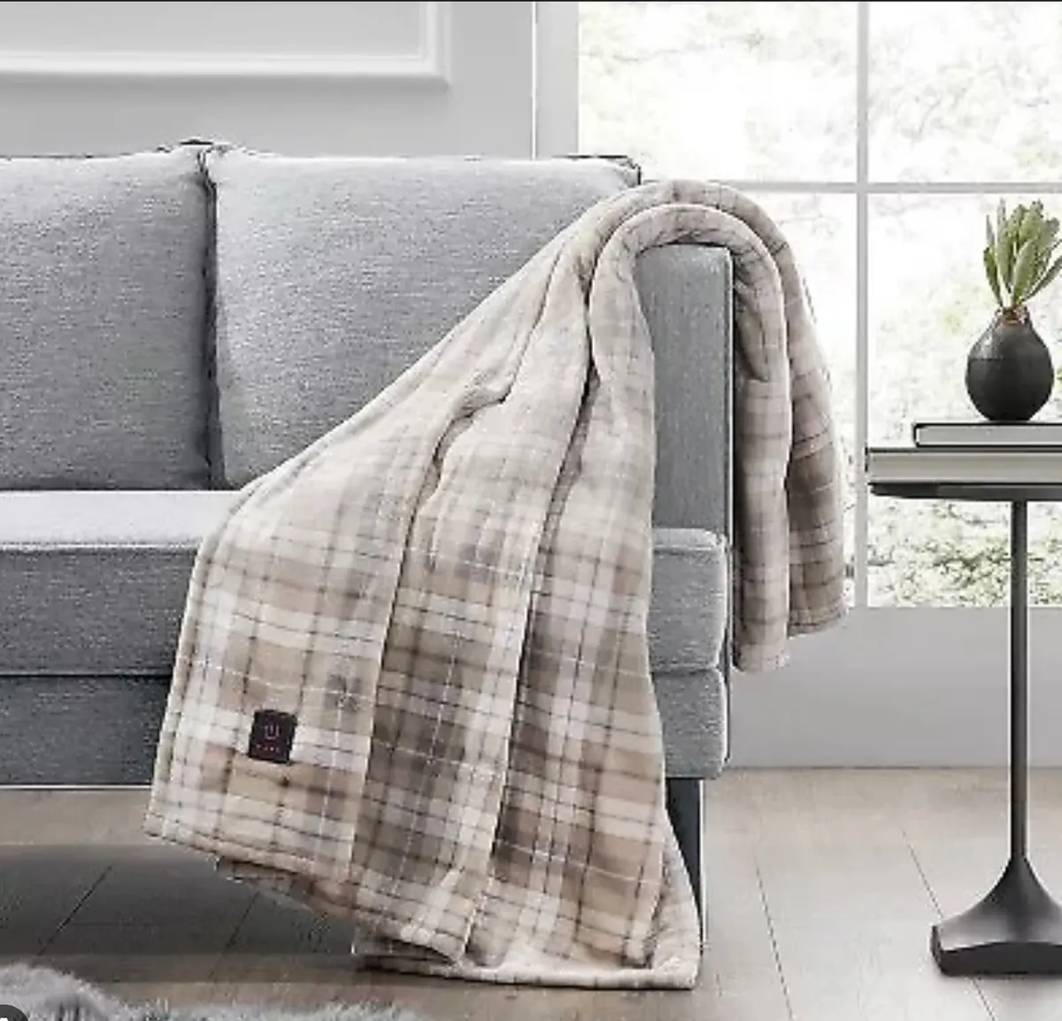 50"X60" Cozy Heated Throw Blanket Oatmeal Plaid 1