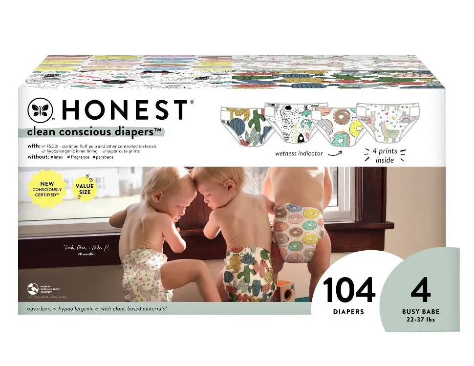 The Honest Company Clean Conscious Disposable Diapers
Four Print Pack - Size 4 - 104Ct 1