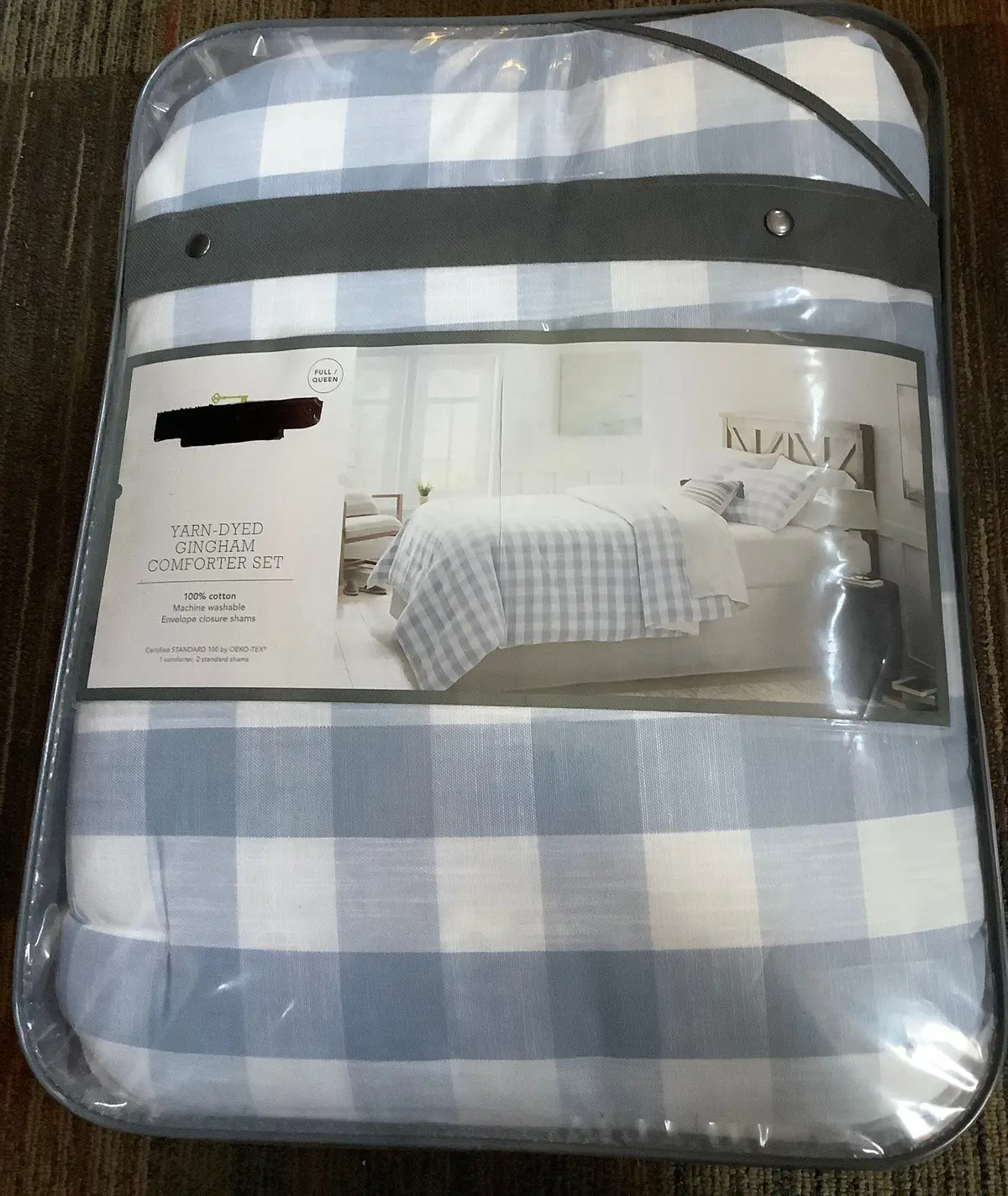 Yarn Dyed Blue Gingham Comforter Sham Set Queen Size 1