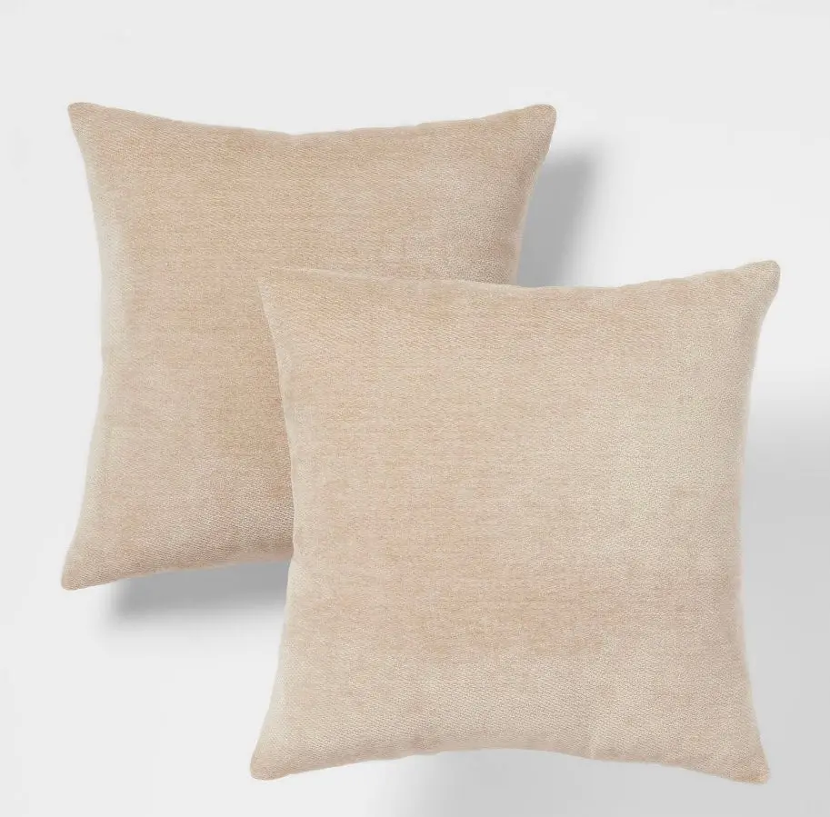 2Pk Chenille Square Throw Pillows Neutral 1