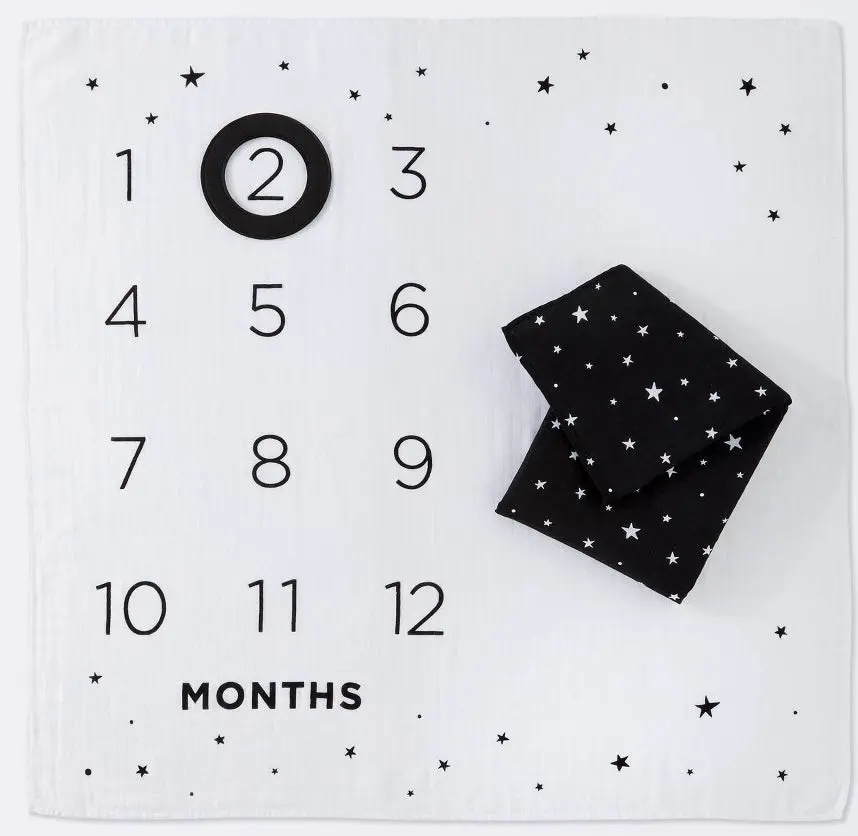 Milestone Swaddle Baby Blanket With Felt Frame - Black And White 1