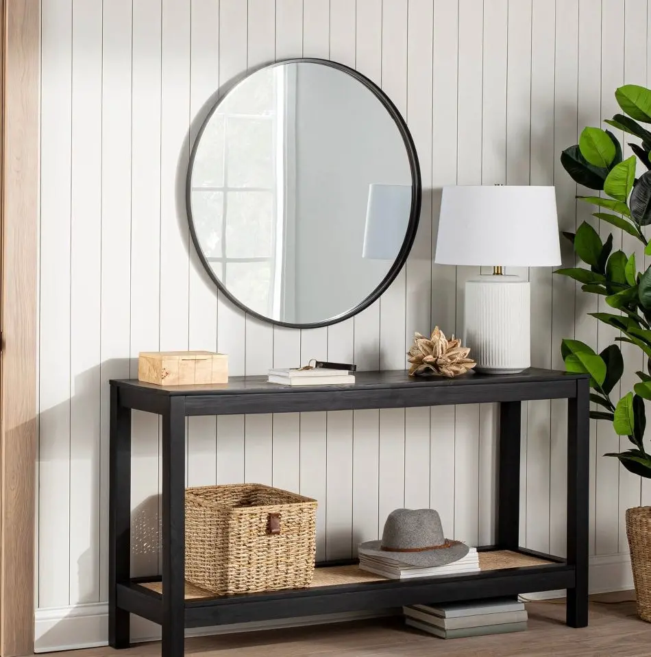 34" Round Decorative Wall Mirror Black 1
