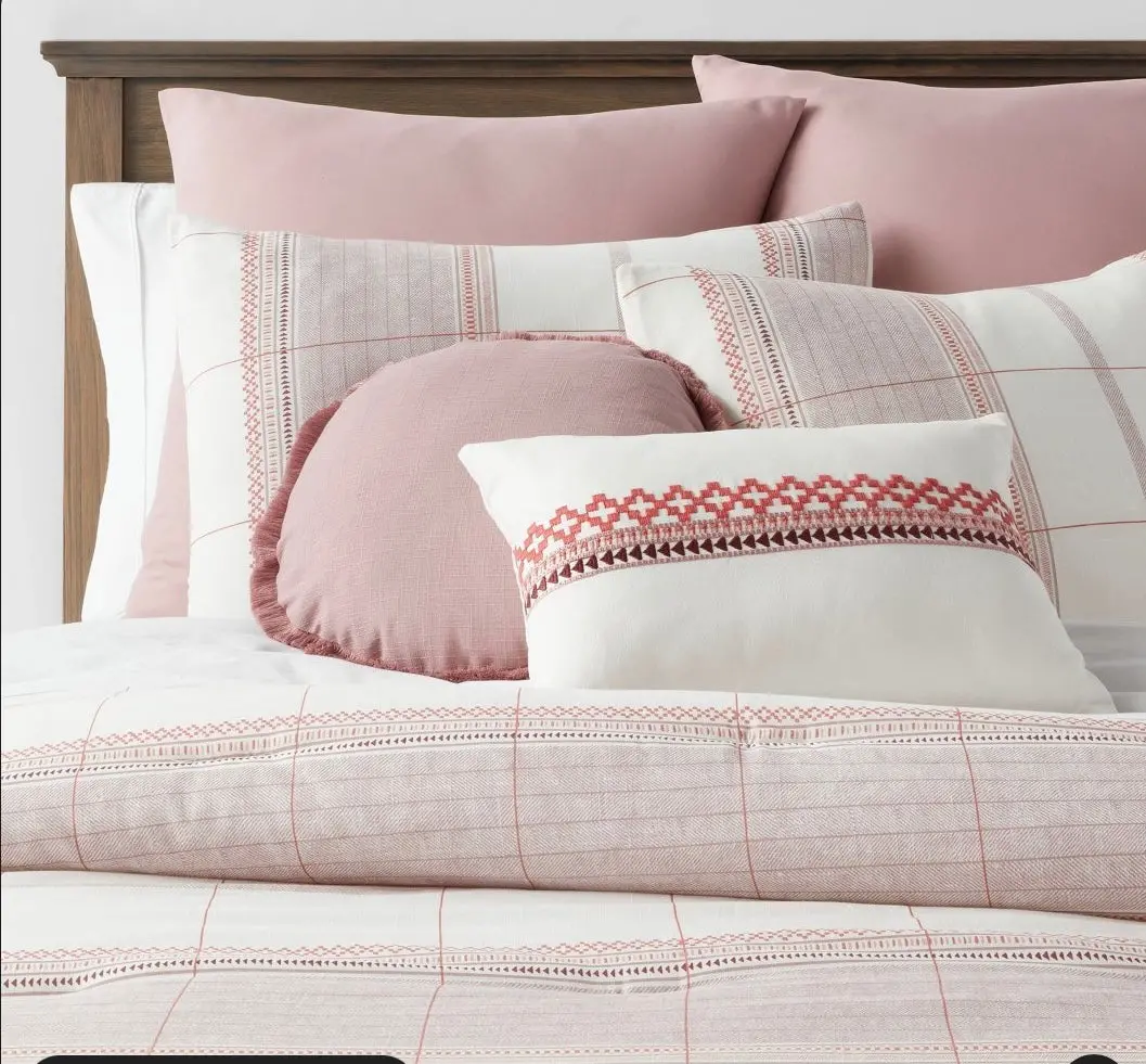 8Pc King Stripe Boho Comforter Set Mauve 1