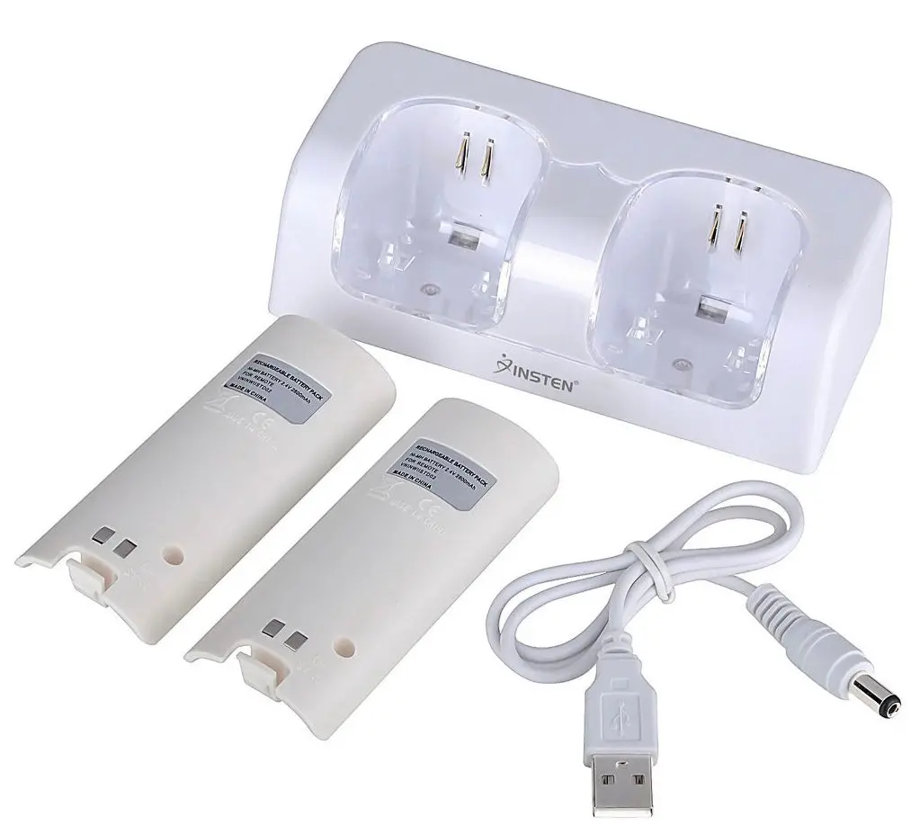Insten For Nintendo Wii Controller & Wii U Remote - Dual Charger Charging Dock With 2X Rechargeable 2800 Mah
Battery, White 1
