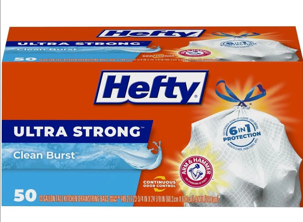 Hefty Ultra Strong Tall Kitchen Drawstring Trash Bags - Clean
Burst Scent - 13 Gallon - 50Ct 1