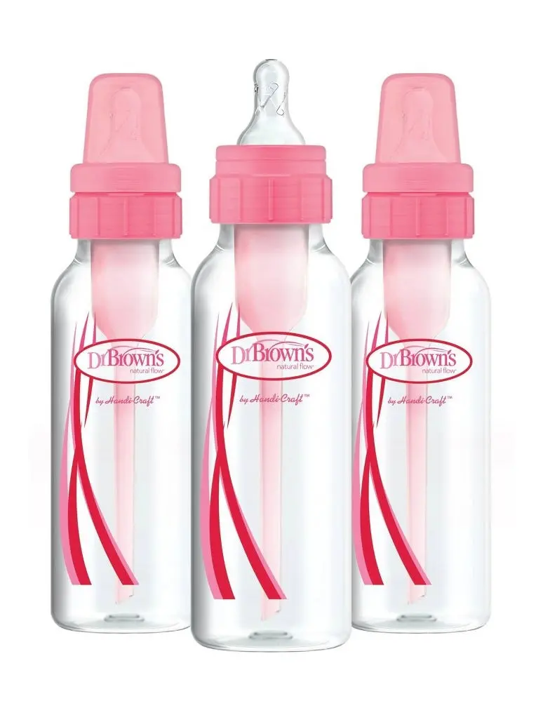 Dr. Brown's Natural Flow Anti-Colic Baby Bottle - Pink -
80Z/3Pk 1