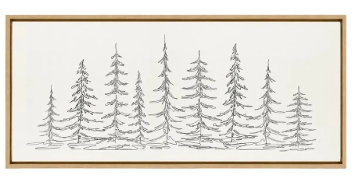 Minimalist Evergreen Trees Sketch Framed Canvas 1