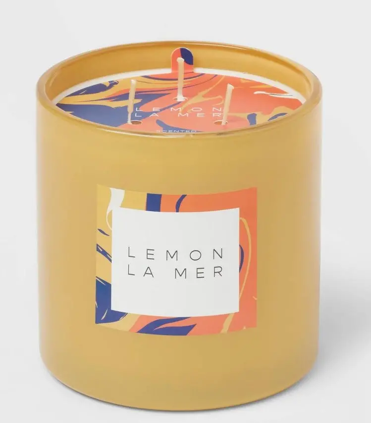 3-Wick 28Oz Glass Lemon La Mer Candle Yellow 1