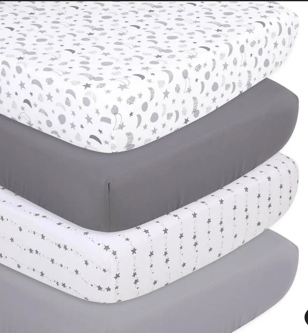 The Peanutshell Fitted Crib Sheets - Gray Celestial Moon And Stars - 4Pk 1